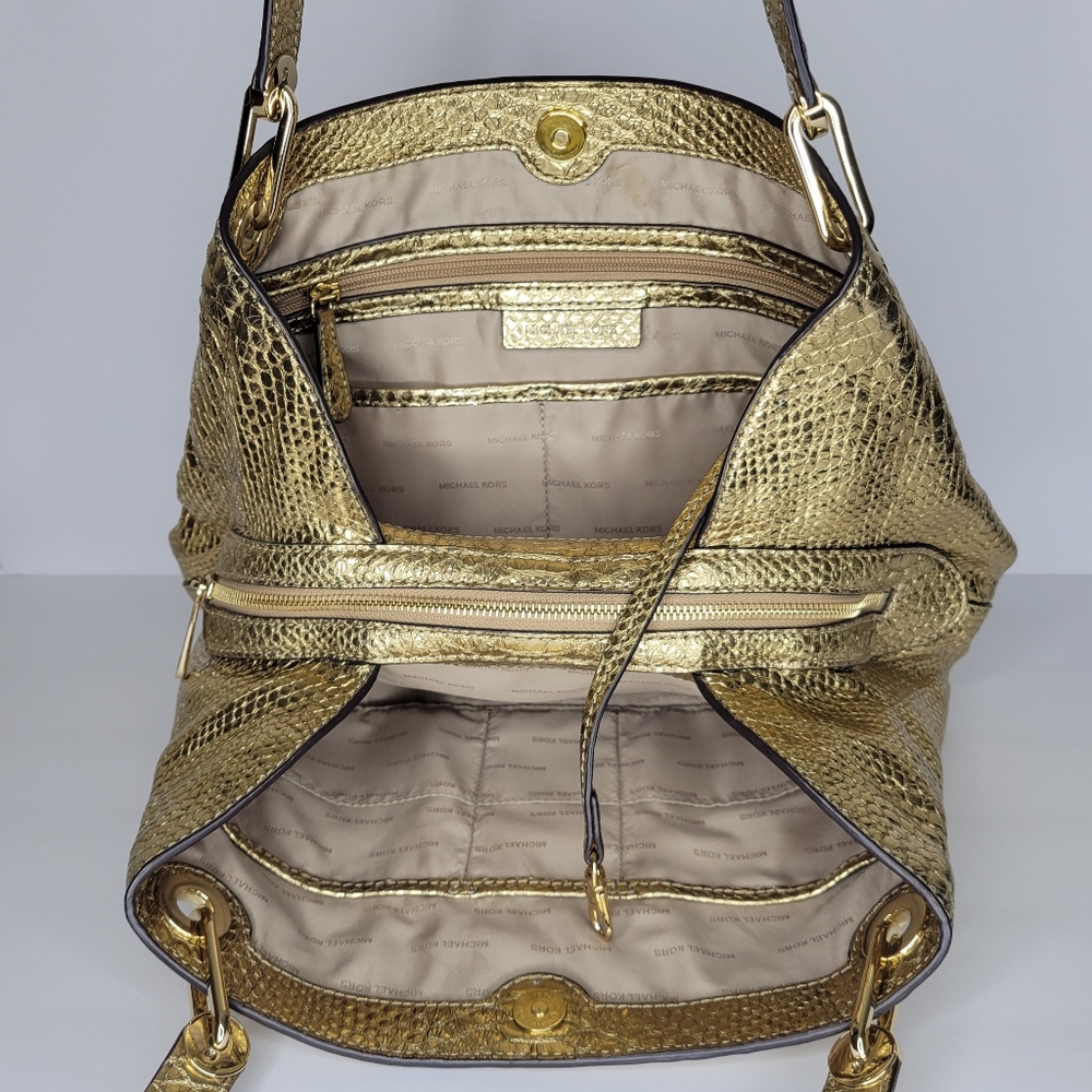 Michael Kors Gold Embossed Python Raven Shoulder … - image 7